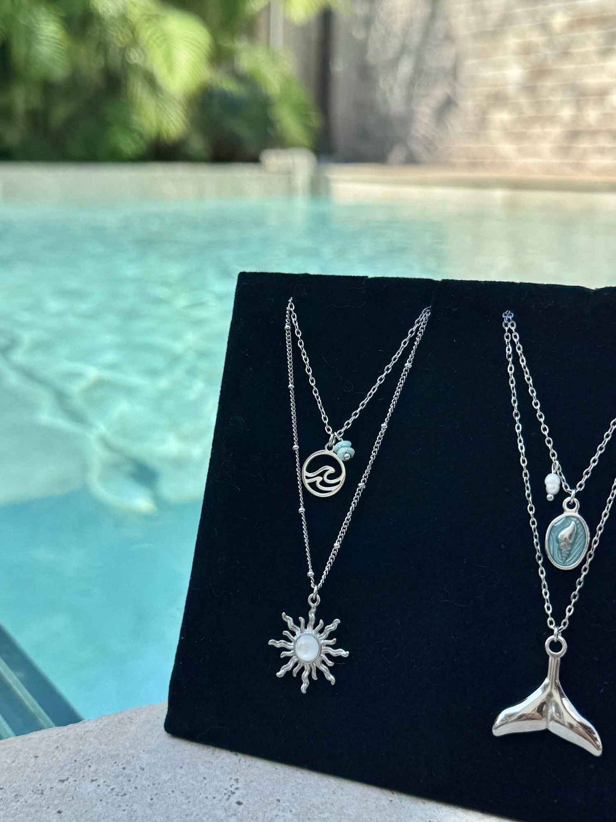 Silver stone sun necklace